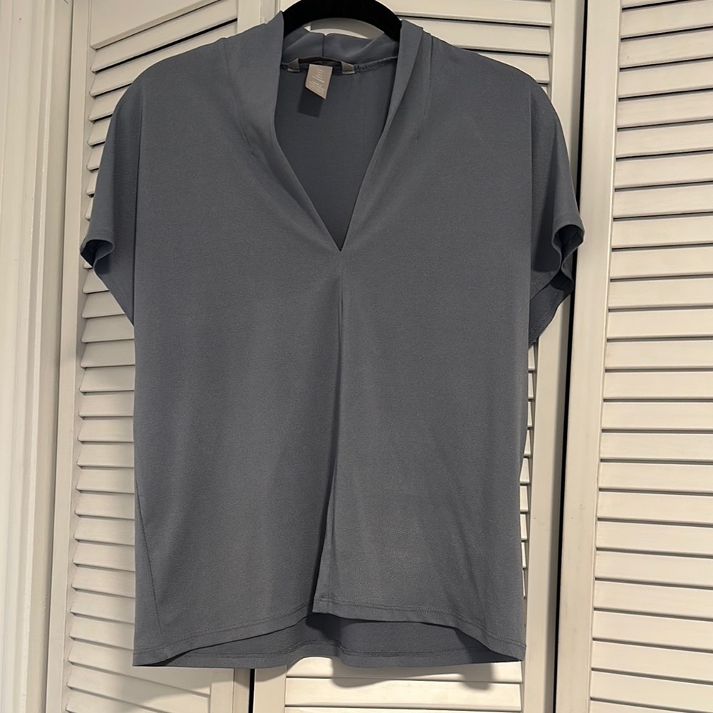 H&M Gray Mandarin Collar Relaxed Blouse